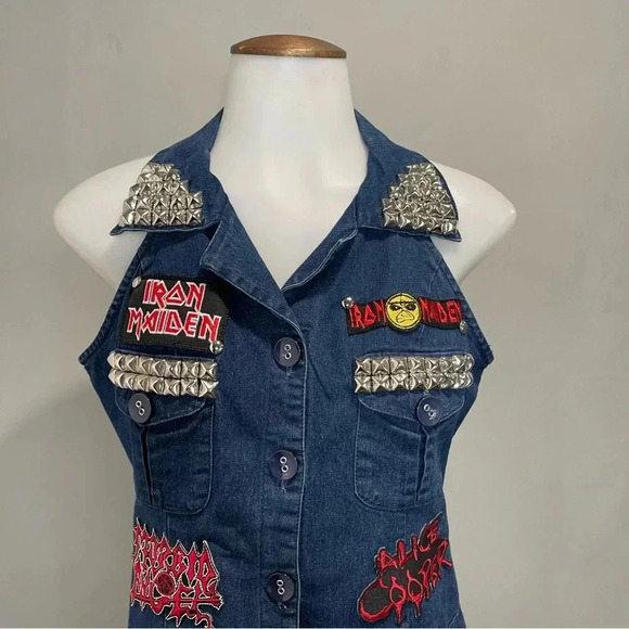 Denim Rocker Dress With Iron Maiden Patch’s Santory Size M - Picture 2 of 12